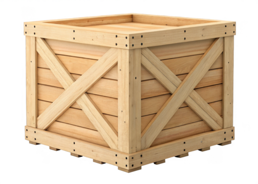 Wooden crate isolated on a transparent background.