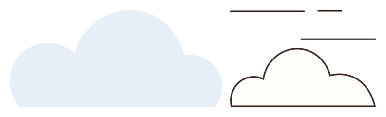 Two cloud shapes, one filled with soft blue and one outlined in black, with thin horizontal lines suggesting motion or atmosphere. Ideal for weather, cloud computing, data storage, simplicity