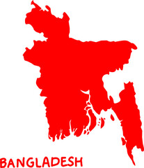 Fototapeta premium Red silhouette map of Bangladesh on a white background. A clean, minimalist design ideal for educational, geographic, cultural, or presentation-related projects. 