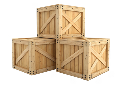 Wooden crates isolated on a transparent background.