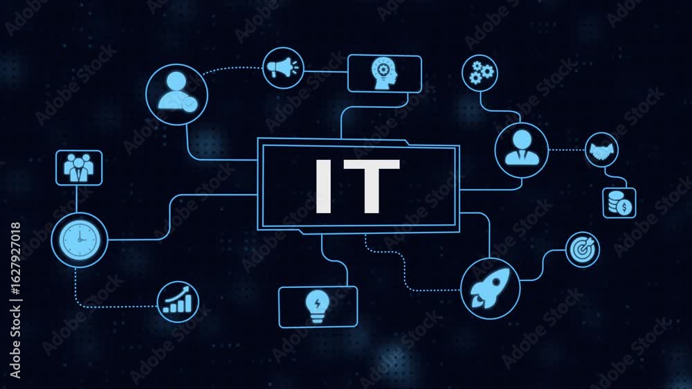 Fototapete animated it network diagram connecting concepts with icons and digital background
