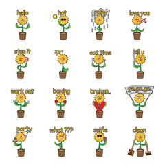 cartoon sunflower emoticon sticker set