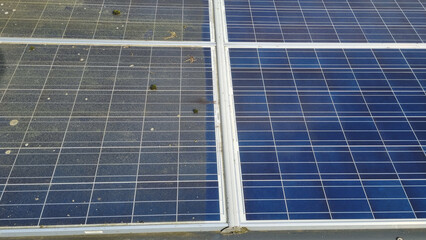 dirty and cleaned solar panels	
