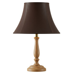 Elegant wooden lamp with a brown shade illuminating a cozy room, creating a warm ambiance