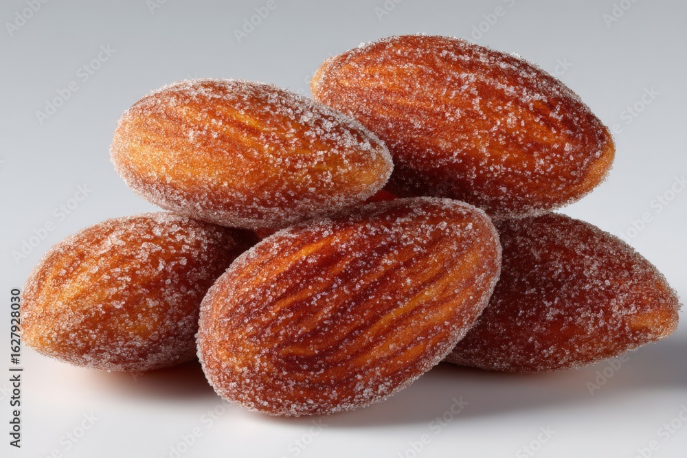 Poster sugared almonds arranged neatly on a light surface with a focus on texture and color showcasing thei
