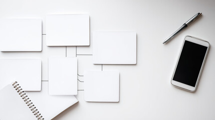 An overhead view of a creative workspace with abstract sketches, reflecting innovation and thoughtful planning.