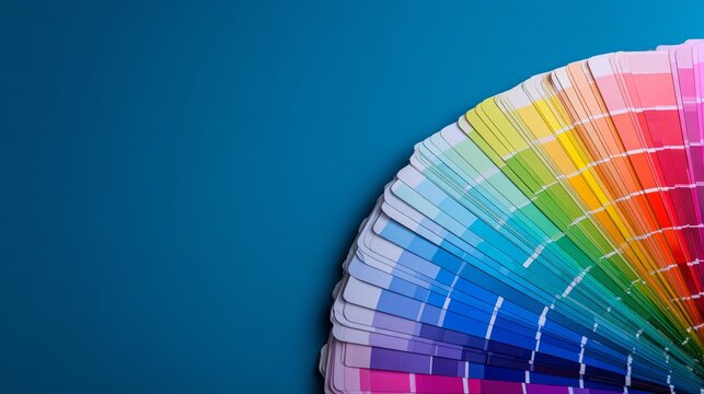Carta colori a ventaglio su sfondo blu