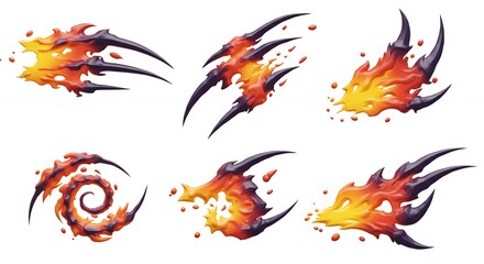 Fire effects with claws graphic design elements