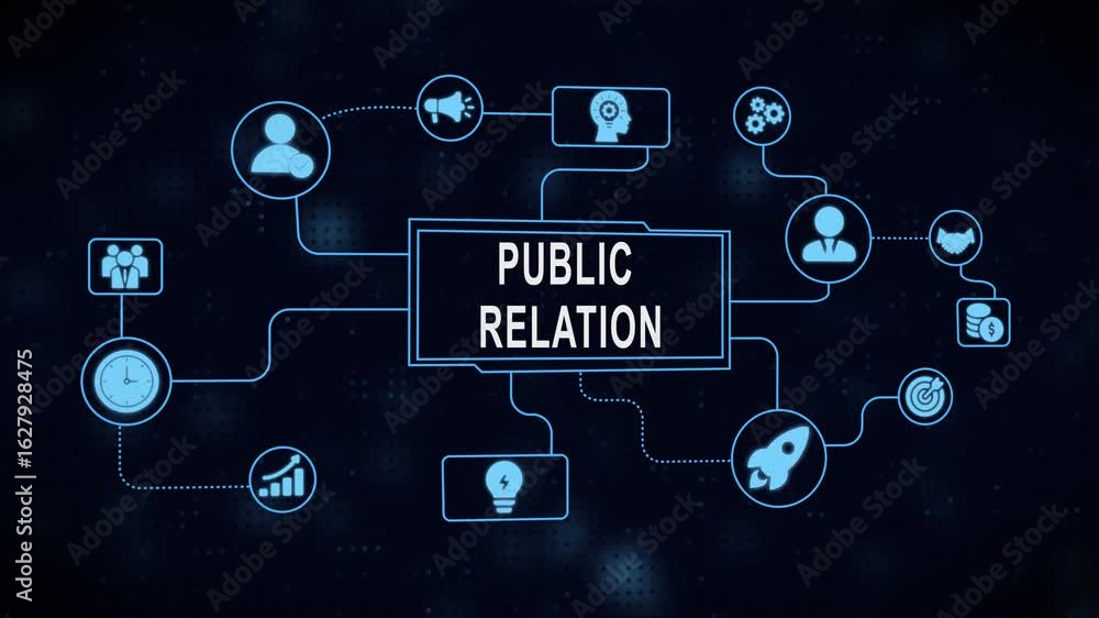 Aufkleber visual representation of public relations concepts and strategies illustrated on dark background
