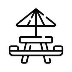 A modern outline icon of picnic table setup