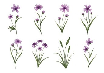Obraz premium Watercolor purple wildflower collection isolated on white background