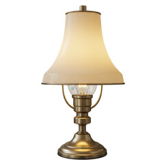 Elegant brass lamp with a soft white shade illuminating a cozy room setting