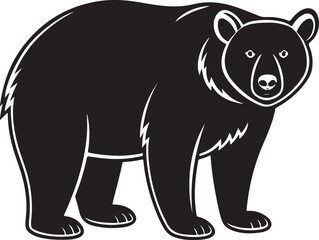 Fototapeta premium A striking black and white illustration of a powerful bear standing alert showcasing its silhouette and distinctive features with bold outlines