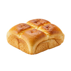Freshly baked square bread loaf with a golden crust, placed on a clean white background