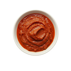 Fototapeta premium Bowl of rich red tomato sauce on a white background, perfect for culinary use in recipes