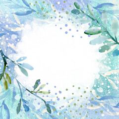 Watercolor botanical green, emerald background, with delicate branches and leaves. Botanical romantic elegant background, texture with leaves