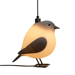 A whimsical bird-shaped lamp illuminating a cozy room with soft lighting and warm decor