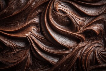 Rich chocolate frosting swirls beautifully in preparation for delicious dessert creations