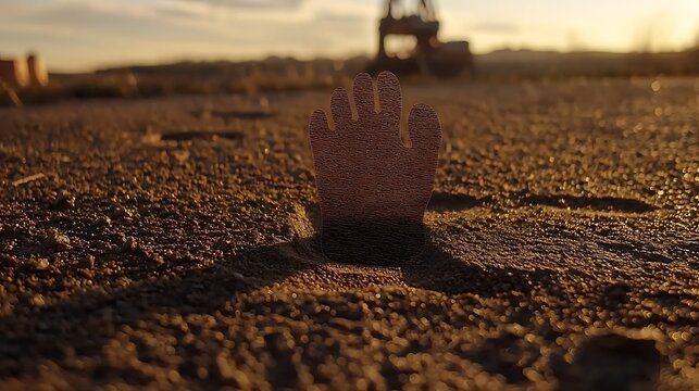 A hand-shaped cutout in the ground at sunset