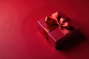 Fototapeta premium Elegant chocolate gift box with red heart, Valentine's Day, burgundy background , sweet treat, chocolates, celebration