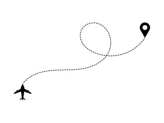 Fototapeta premium Airplane with dotted line route or Airplane flight line path