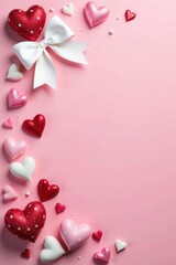 Pink holiday background, white satin bow Perfect for Valentine's, Mother's, Christmas , banner, wedding