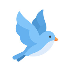 A cheerful blue bird in flight, wings spread wide, simple design.