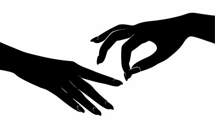 Silhouette of two hands reaching towards each other in a minimalist black and white illustration style