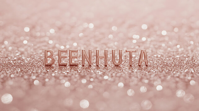 Rose gold letters spell "Been Huta" on a glittery background.
