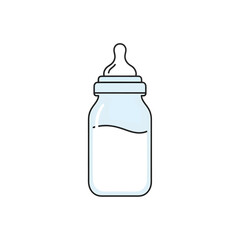 Simple line art illustration of a glass baby bottle filled with milk.