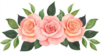Naklejka premium Tender Pink Roses with Green Leaves for Decorative Use