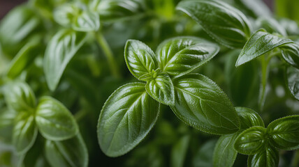 Close-up of fresh, vibrant basil leaves.
