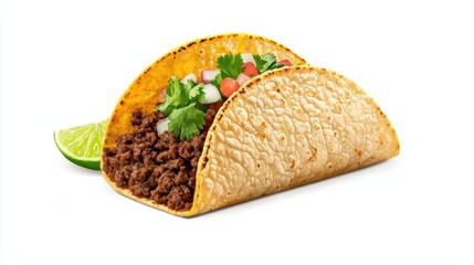 Delicious Beef Taco with Fresh Ingredients and Lime Slice