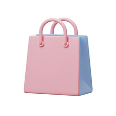 Photo of a cute pink and blue shopping bag with handles, isolated on a transparent background, representing retail and fashion