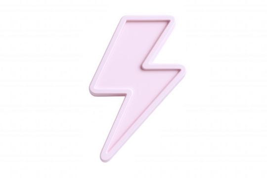 Modern 3D Rendered Pink Lightning Bolt Symbol with Subtle Bevel and Outline