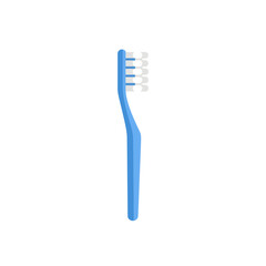 A single, light blue toothbrush with white bristles stands vertically against a plain white background.