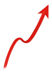Red curved upward arrow symbolizing growth and progress on transparent background.