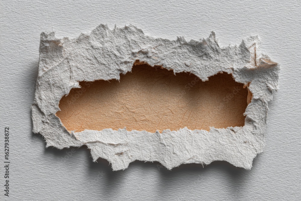 Poster textured torn paper revealing a smooth surface underneath with warm tones and intricate details that