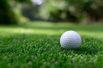 Obraz premium Close-up of golf ball on lush green grass in bright outdoor setting