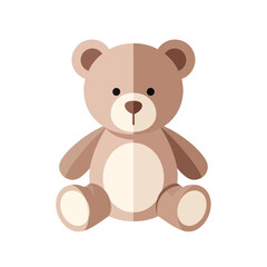 Adorable light brown teddy bear sitting, simple flat design, plush toy.