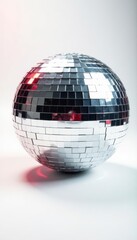 A gleaming silver disco ball, reflecting light, isolated on pure white , disco ball, reflection