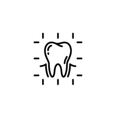 Minimalist line art icon of a molar tooth with roots, symbolizing dental health, care, and examination.