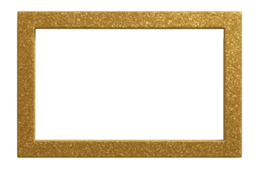 Gold glitter rectangular frame designed for photos or artwork display on transparent background.