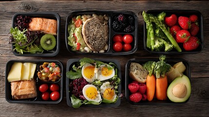 Flatlay of healthy lunchboxes highlighting nutritious meals and organic produce