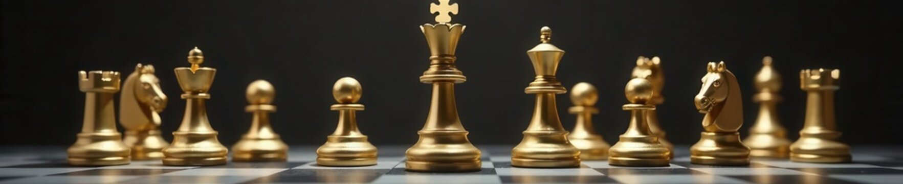 Golden chess king stands defiant against arrayed silver pieces , game, risk