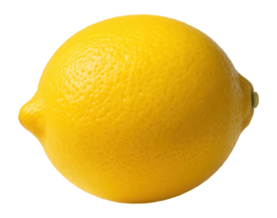 A vibrant yellow lemon with a textured surface and visible pores on transparent background.