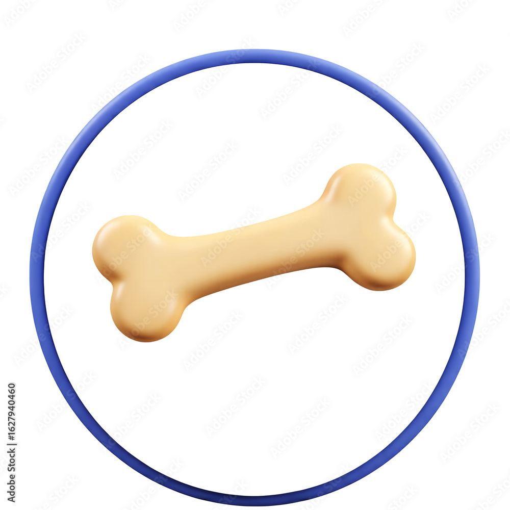Poster a stylized bone within a blue circle against in a rendered image style