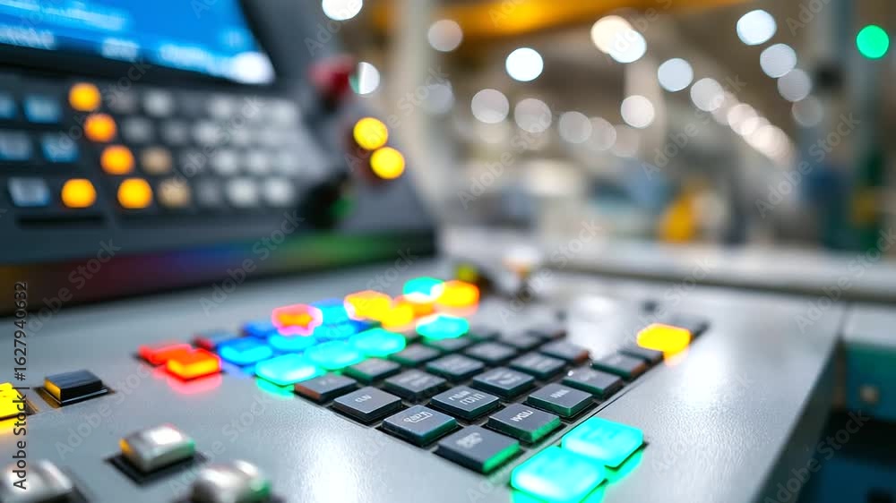 Poster close-up view of a cnc machining center's intricate control panel.