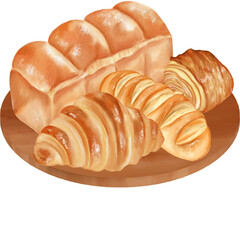 Watercolor Illustration of Breads