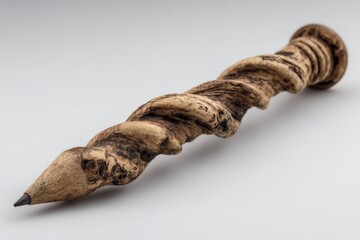Fototapeta premium Unique handmade wooden pencil with twisting design showcasing craftsmanship and natural beauty